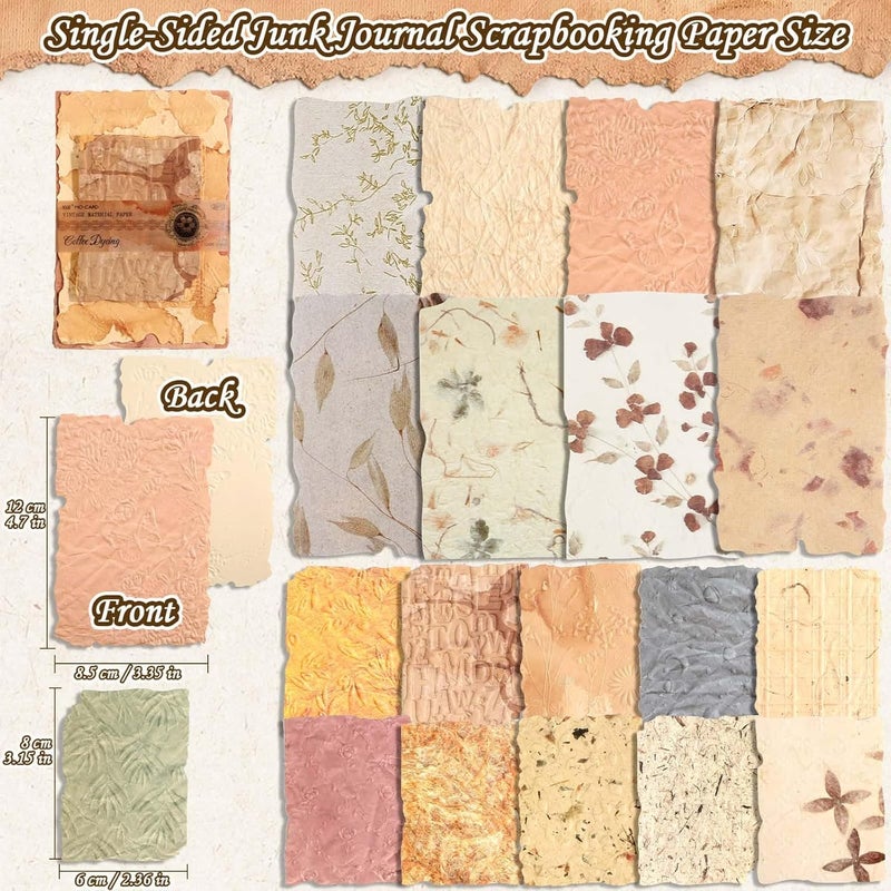Caffox 226 Sheets Vintage Scrapbook Paper Kit with Photo Tapes, Textured Scrapbooking Supplies Craft Paper for Junk Journal Supplies Planner Mixed Collage Materials Embellishments - Image 4